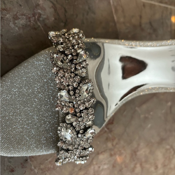 Badgley Mischa Silver Sparkle Heels with Ankle Strap - Picture 3 of 6